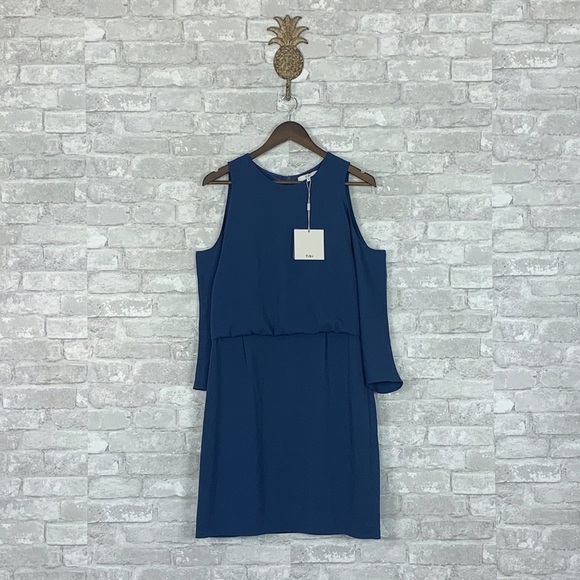 NWT Tibi Savanna Cold Shoulder Long Sleeve Sheath Dress In Delta Blue - Picture 4 of 7